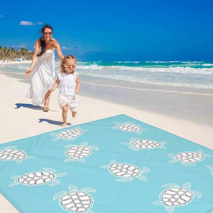 Beach Blanket Sandproof Baby Sea Turtle Beach Mat Sand Free Waterproof Large Picnic Blankets Lightweight Quick Drying &amp Portable Polyester Outdoor Blanket Seaside Essentials Must Have Accesorri
