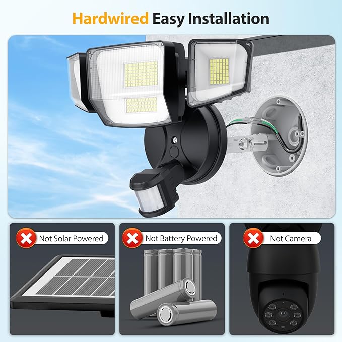 Onforu 90W 10000LM LED Motion Sensor Outdoor Lights 4-Head Dusk to Dawn Outdoor Lighting Hardwired Flood Lights IP66 Waterproof 6500K Security Floodlight for Outside (Black)