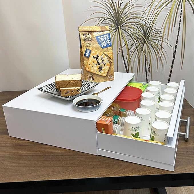 Pull Out Drawer Countertop Organizer Steel Microwave Stand Compact Storage Shelf for Kitchen Coffee Station Spice Rack Pantry (White)
