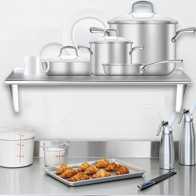 NSF Certified 18 Gauge Heavy Duty Stainless Steel Wall Shelf with Brackets for Kitchens Utility Rooms Storage Offices &amp Home (72x12)