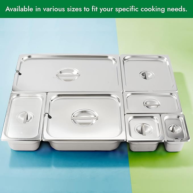 HECMAC 6-Pack Full Size Hotel Pan Cover Stainless Steel Solid Steam Table Catering Food Pan Lid with Handle 23 Gauge