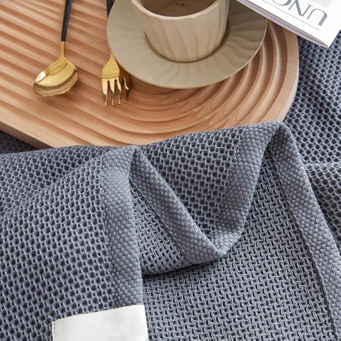 Bnitoam 100% Cotton Waffle Weave Blanket for Bed Couch Sofa 80x92 Ultra Soft Breathable Cooling Cellular Blanket for Adult Lightweight All Season Machine Washable (Grey 80x92)