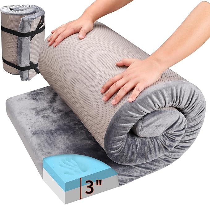Memory Foam Sleeping Pad Camping Mattress3 Inch Thick Portable Floor Mat for Adult Waterproof Sleeping Mat Roll Up Floor Mattress Foldable Backpacking Travel Bed for HikingGuest Bed