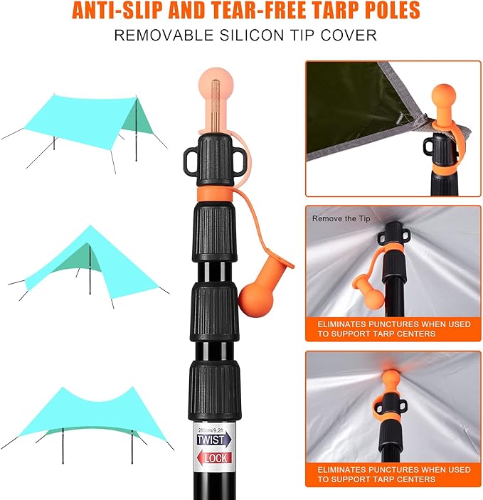 Tent Poles for Tarp CAMULAND Telescoping Camping Gear Accessories Stakes for Hammock Rain Fly Sun Shade Adjustable Lightweight Aluminum Set of 34.5 - 110.2 Hiking Awning/Outdoor with Carry Bag