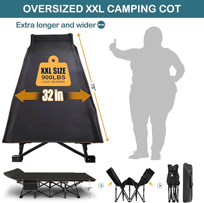 NAIZEA Folding Camping Cots for Adults Folding Cot with Mattress Camping Foldable Bed Portable Military Cot Double Layer Oxford Strong Heavy Duty Sleeping Cots w/Carry Bag for Camp Office Travel