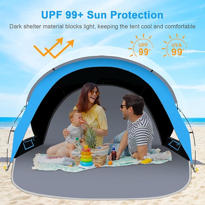 Gorich Beach Tent Sun Shelter with UPF50+ UV Protection for 1-2/3/4-5/6-7 Person Lightweight &amp Portable Beach Shade Canopy with 2 Zippered Doors Easy Setup Family Beach Umbrella