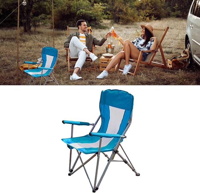 Topyond Portable Camping Chair Strong Iron Structure Folding Chair with 600D Oxford Cloth Outdoor Chair with Cup Holder for Fishing and Outdoor Leisure Activities