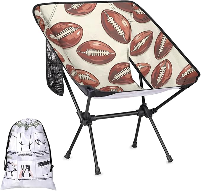 Honeybaby Folding Camping Chair Footballs Printed Camping Chairs Lightweight Portable Chair Outdoor Foldable Chairs for Camping Travel Picnic Beach Hiking