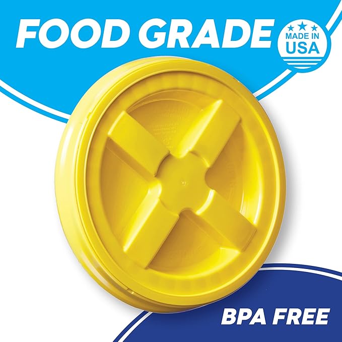 Gamma Seal Lids for 3.5 5 6 and 7 Gallon Buckets – Pack of 12 Yellow Gamma Lids – Food Grade BPA Free Reusable Lids Made in USA