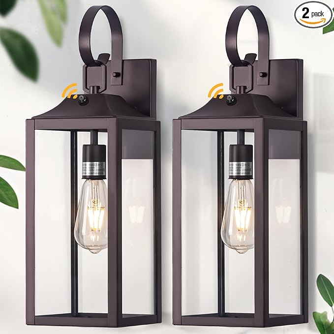 19 Dusk to Dawn Outdoor Lighting 2 Pack Large Outdoor Wall Sconce Dusk to Dawn Sensor Wall Sconce Lamp Anti Rust Bronze Dusk Till Dawn Porch Light for Doorway Garage Patio