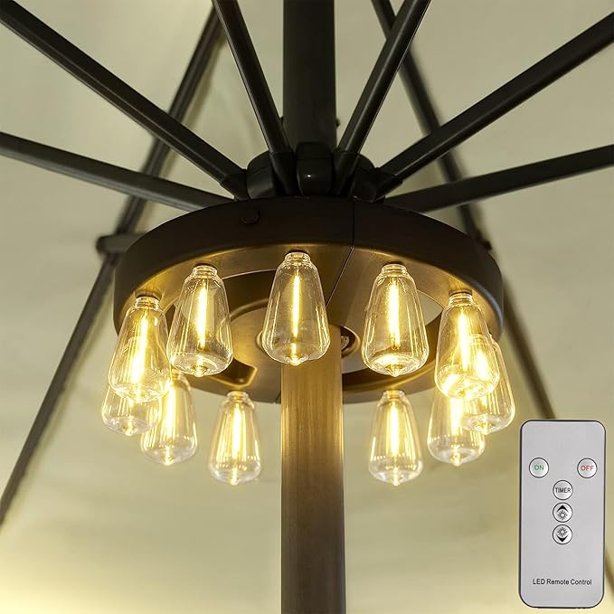 Umbrella Lights Patio Outdoor Umbrella Lights Battery Operated with Dimmable Timer12 Warm White LED Bulbs in 3 Brightness Modes for Backyard or Camping