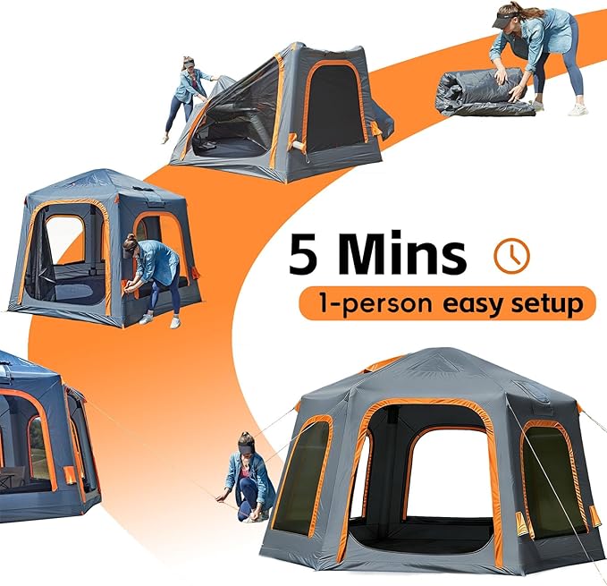 Inflatable Tents for Camping 2/4/6 Person Large Blow Up Tent with Electric Air PumpQuick Set up 12ftx12ftx8ft Big Inflatable Tent for 4 Season Outdoor Family Camping