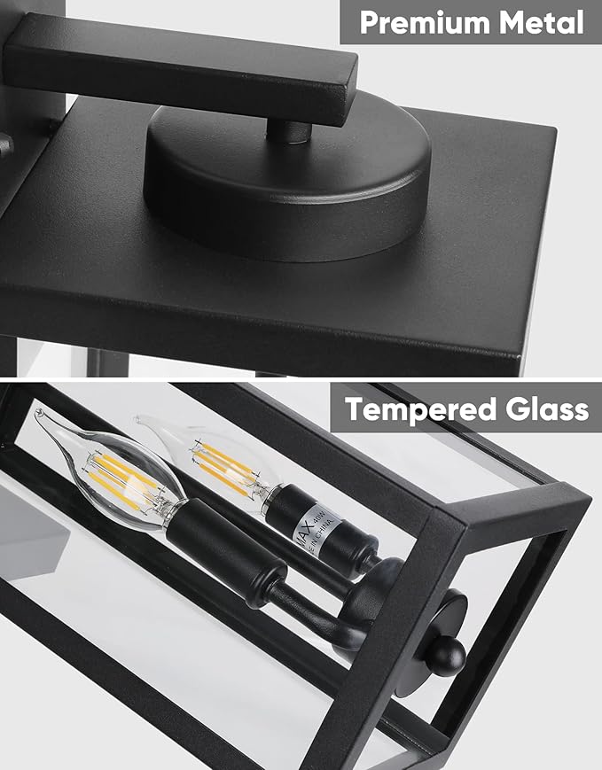 PARTPHONER Outdoor Indoor Wall Lights for House Transitional Wall Lantern Sconce Tall Wall Lamp Waterproof Exterior Lighting Fixture with E12 Base Outside Lights for House Porch Garage Black 2 Pack