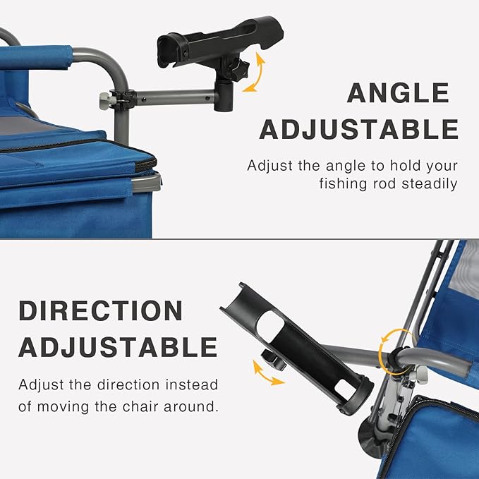 EVER ADVANCED Fishing Chair with Rod Holder and Cooler All Terrain Ice Fishing Chair with Adjustable Feet Mesh Back Folding Camping Chair with Shoulder Strap Heavy Duty Supports 350LBS