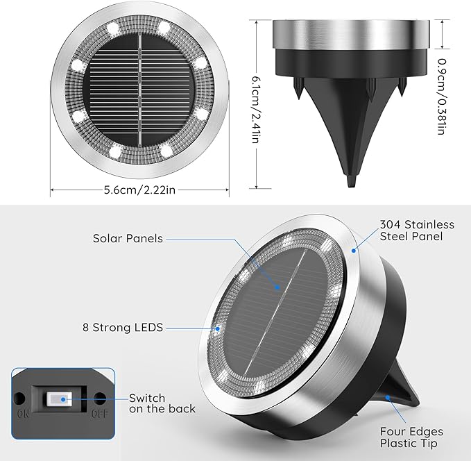 Solar Ground Lights Outdoor 12 Pack Solar Lights Outdoor Waterproof Mini Flat Solar-Powered Garden Light Landscape Lighting for Garden Yard Lawn Pathway Walkway Driveway Backyard Decor Cold White