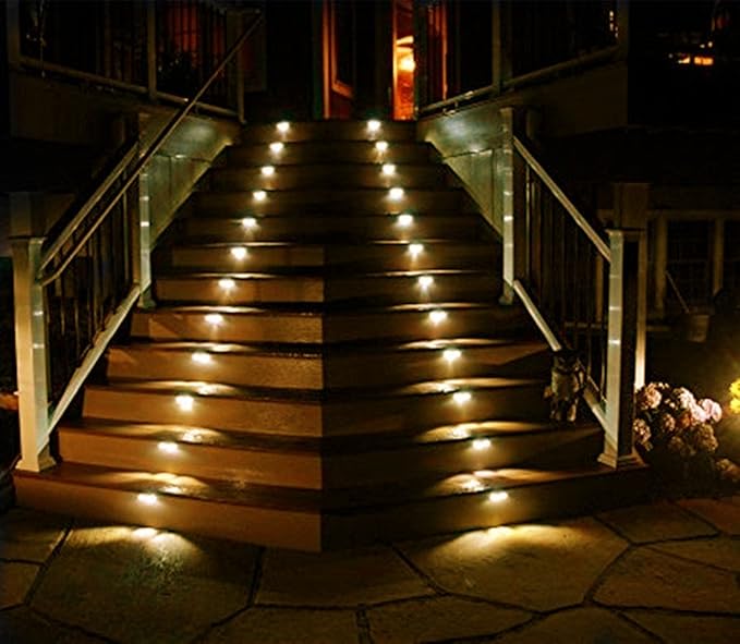 Solar Lights Outdoor Waterproof Deck Light Solar Stair Lights Outside LED Step Lighting Stainless Steel for Paths Patio Garden Yard Pack of 6