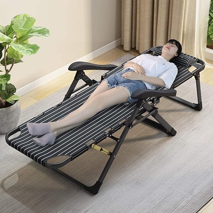 FWZJ Sun Lounger Heavy Duty Textoline Zero Gravity Chairs Folding Outdoor Reclining Chair Lunch Break Chair for Patio Garden Beach Pool with Cushions Support 180kg (Gray)