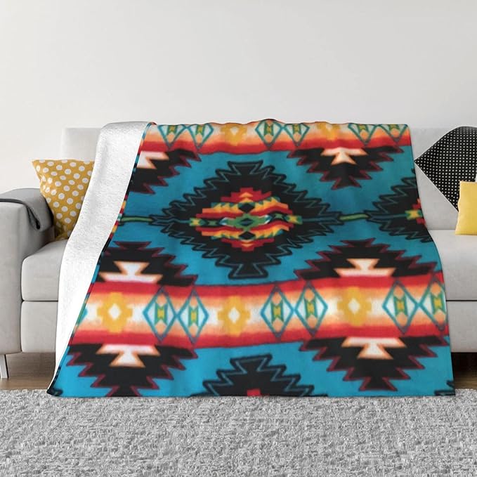 80X60 Southwestern Native American Lightweight Flannel Blanket - Soft and Breathable Polyester Suitable for Travel Camping and Home Decoration