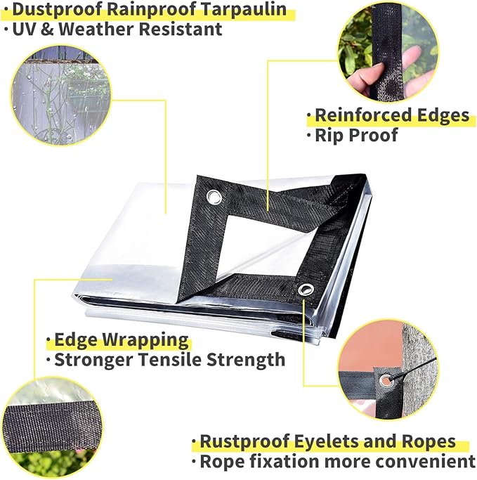 Clear Waterproof Tarp 0.18mm Thickened PVC Cover with Grommets &amp Bungee Cords for Outdoor Protection(16x18 FT)