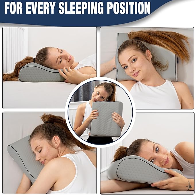 alkamto Travel &amp Camping Comfortable Memory Foam Pillow – Easy to Carry Portable Bag – Temperature Regulating Pillow Case (Grey Contour)