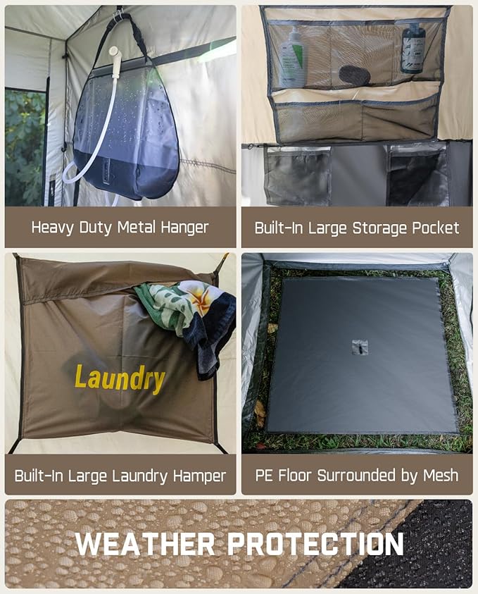 FanttikOutdoor Zeta A2 Pro Shower Tent 2 Rooms Portable Privacy Shelter for Shower &amp Dressing Instant Setup in 60 Seconds with Rainfly &amp Windproof Ideal for Camping &amp Hiking Fishing B