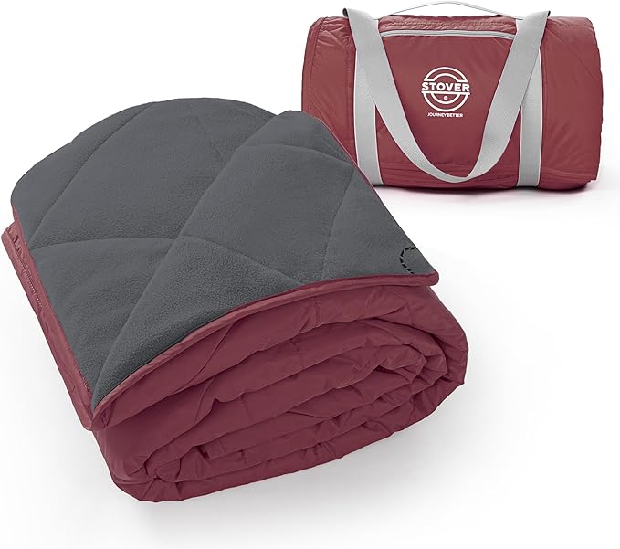 STOVER Large Waterproof Outdoor Stadium Blanket- Extra Thick Soft Fleece Camping Blanket for Travel Picnics Sports 79x55 Warm Windproof Sand-Proof Lightweight Packable (Game Day Crimson)