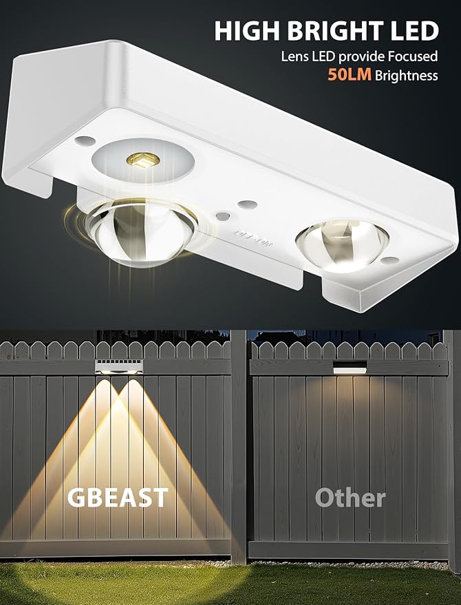 Solar Fence Lights 7 RGB Colors Warm White Cool White Bright Lens LED Dusk to Dawn Deck Light Fence Solar Lights Outdoor Waterproof for Backyard/Railing/Wall/Step/Patio/Pool (16 Pack White Shell)