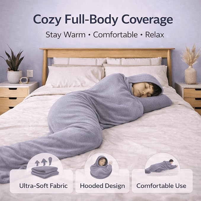 Wearable Sleeping Bag for Adults Breathable Lightweight Sleep Sack Blanket Portable Cozy Wrap for Travel Home Camping &amp Relaxation