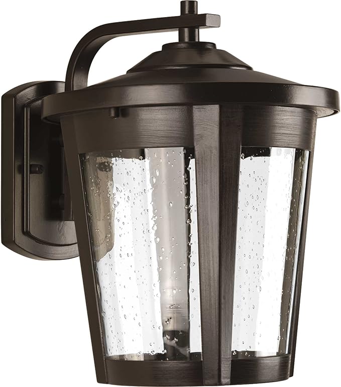 Progress Lighting East Haven LED Collection 1-Light Clear Seeded Glass Transitional Outdoor Large Wall Lantern Light Antique Bronze