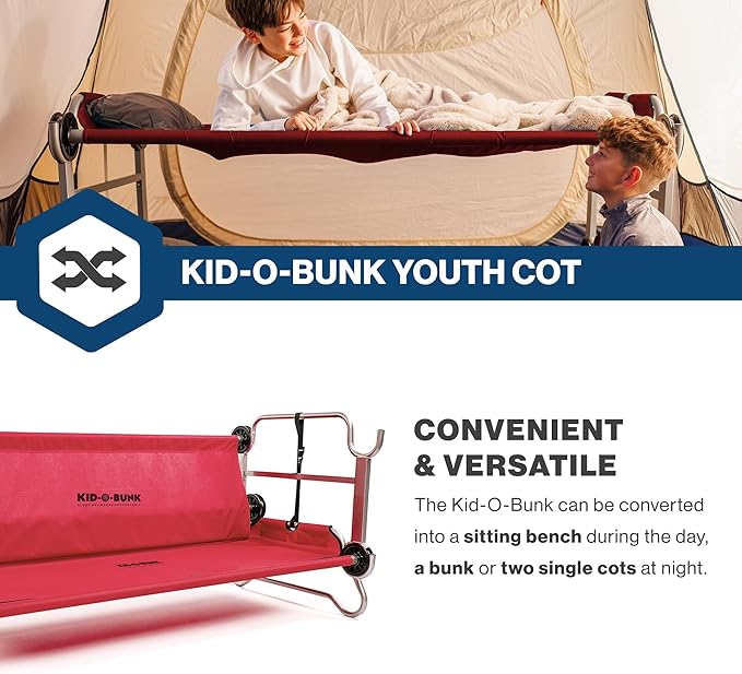 Disc-O-Bed Youth Double Cot Kid-O-Bunk Modular for Bunk Beds Dual Cots or Bench with 2 Carry Bags for Portable Transport