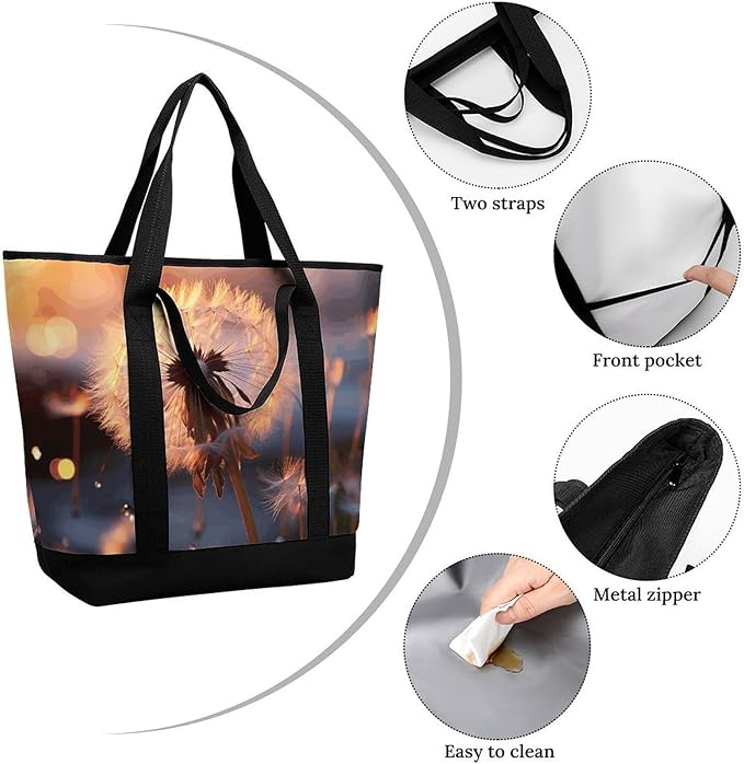 Insulated Shopping BagLarge Reusable Cooler Bags Dandelion Flower Printed Foldable Shopping BagTravel Waterproof Shoulder Bag