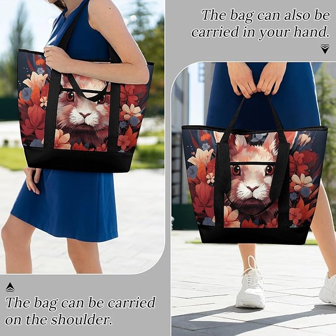 Insulated Shopping BagLarge Reusable Cooler Bags Easter Bunny Printed Foldable Shopping BagTravel Waterproof Shoulder Bag