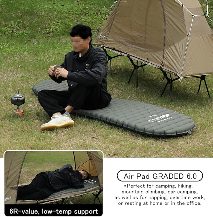 Camping Air Pad Graded 6.0 High R-Value 6 Insulation Warmth Comfort Compact Lightweight Air Mat Pump Bag Included Backpacking Climbing Outdoor Car Camping Inflatable Sleeping Pad