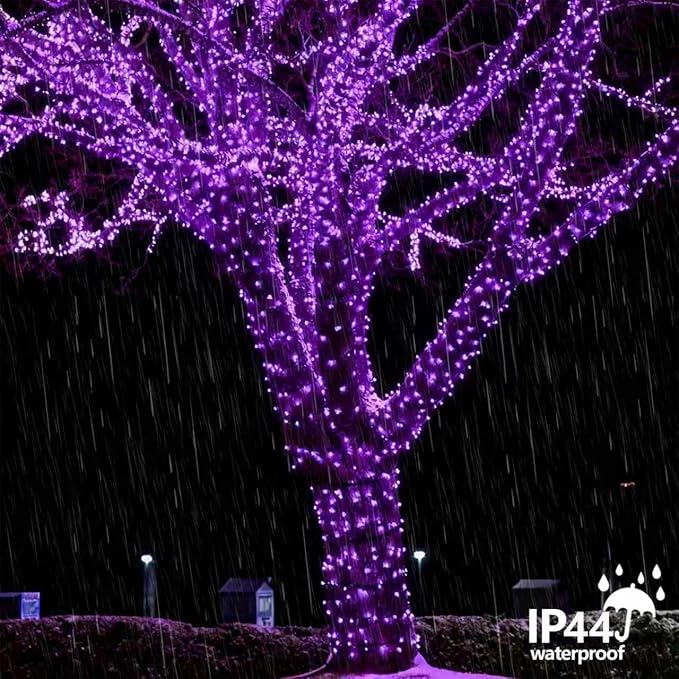 YEGUO 4 Pack Purple Solar Fairy Lights Each 33ft 100 LED Christmas Lights Outdoor Waterproof 8 Modes Sliver Wire Solar String Lights