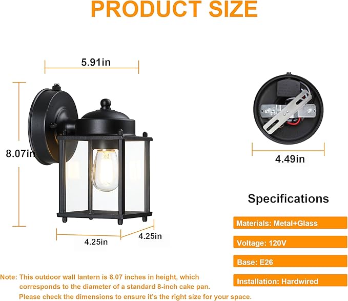 LIT-PaTH Dusk to Dawn Outdoor Wall Lantern Exterior Waterproof Wall Sconce Light Proch Lighting Fixture with E26 Socket Modern Outside Lights for Front Door Garage Patio Black 2 Pack