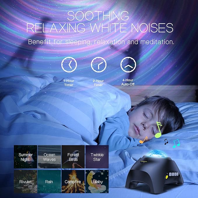 Northern Galaxy Light Aurora Projector with 33 Light Effects Night Lights LED Star Projector for Bedroom Nebula Lamp Remote Control White Noises Bluetooth Speaker for Parties Jet Black