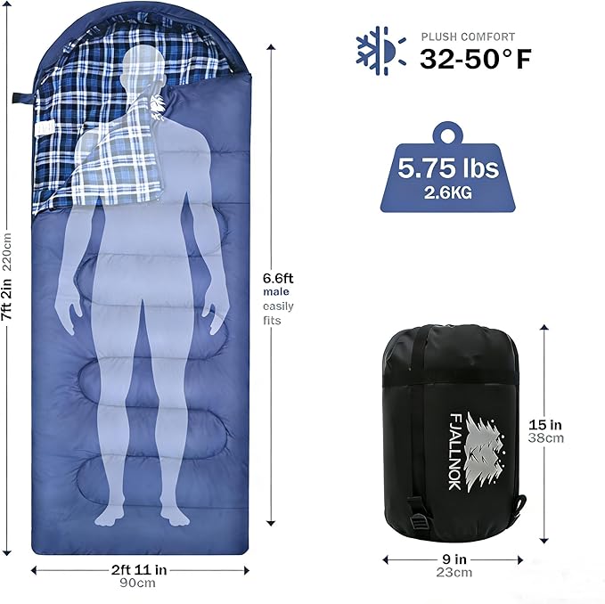 100% Cotton Flannel Sleeping Bag for Adults Big&ampTall Size Backpacking Lightweight Waterproof for Girls Boys Mens Teen for Camping Hiking Outdoor Travel with Compression Bags