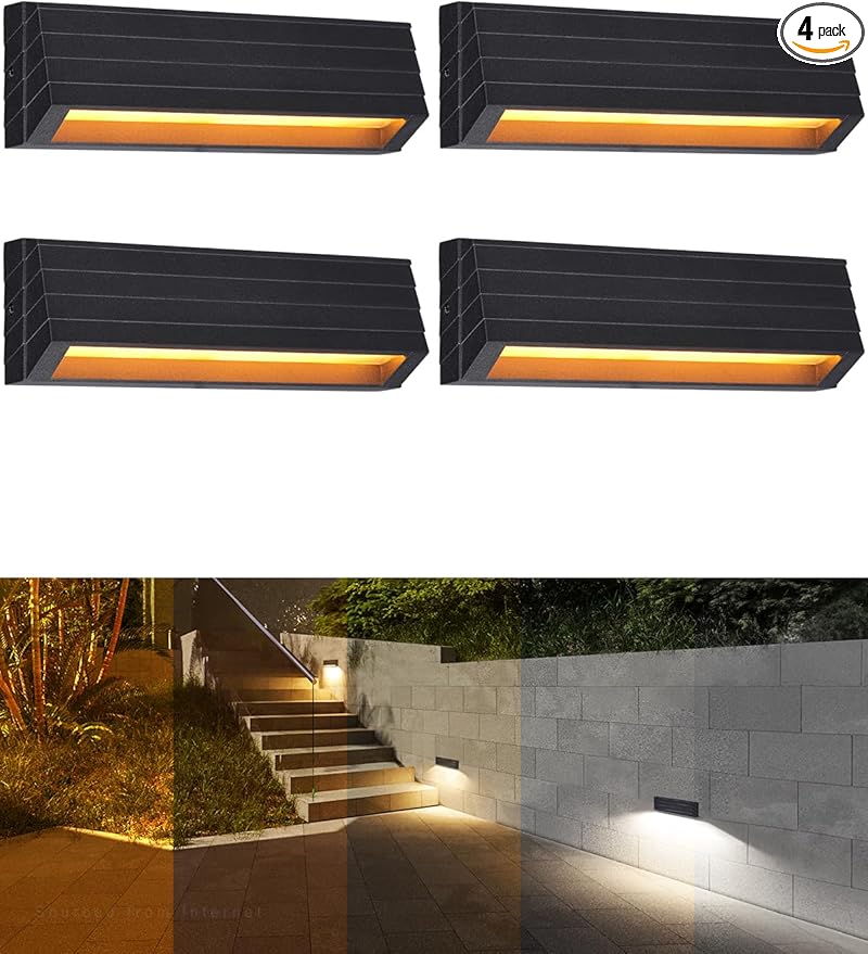 LEONLITE 5CCT Low Voltage Fence Lights 8inch 5W LED Deck Lights 12-24V AC/DC Landscape Step Railing Light CRI90 1800K/2700K/3000K/4000K/5000K IP65 UL Listed Cord Black Aluminum Pack of 4