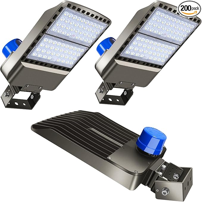200W LED Parking Lot Light Outdoor28000LM Bright Dusk to Dawn Floodlights Trunnion Yoke Wall Mount 5500K IP65 Waterproof Commercial Shoebox Barn Security YardGarageStreet Light 3 Pack