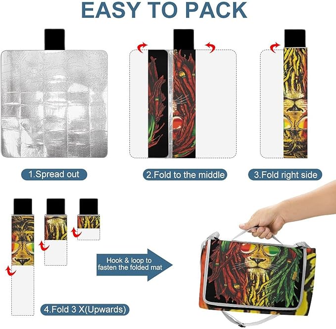 Lion of Judah Rasta Reggae Art Waterproof Outdoor Picnic Blanket Sandproof Beach Mat for Camping Hiking Grass Travelling