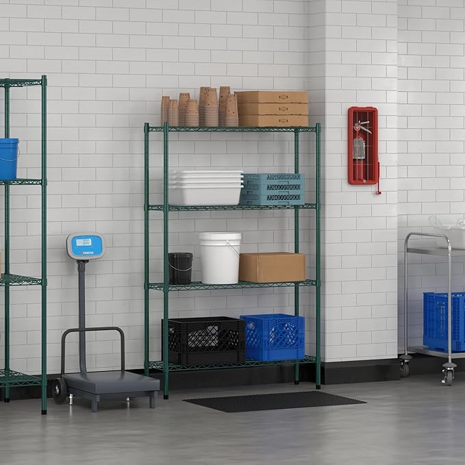 Commercial NSF Listed Green Epoxy Stationary Wire Shelving Kit 12 x 42 x 64 with 4 Shelves Perfect for Warehouse Walk-in Refrigerator Freezer Grocery Store Restaurant Dishroom