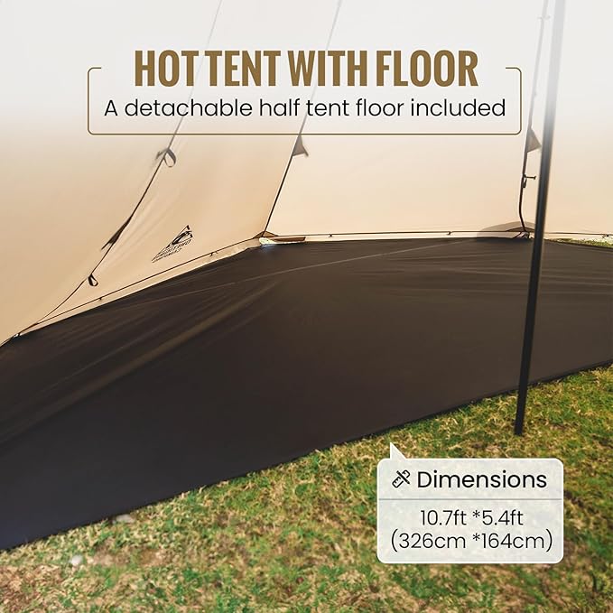 OneTigris Smokey HUT Hot Tent with Stove Jack Ultralight 4 Season Tipi Tent with Snow Skirt &amp Detachable Floor for Camping Hiking Bushcraft Backpacking