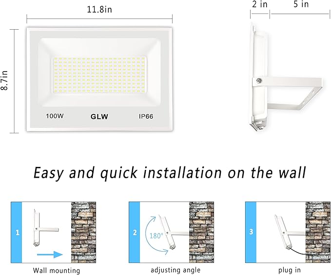 3 Pack 100W LED Flood Light Outdoor10000LM Super Bright Exterior Security Lights6000K Daylight White Work LightIP66 Waterproof Outside Floodlights Lighting for Backyard Yard Stadium House