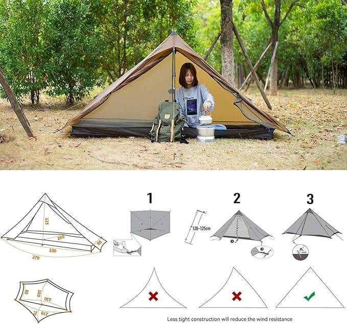 3F UL Gear Lanshan PRO Lanshan Ultralight Tent 3 Season Backpacking Tent for 1 Person Waterproof Professional Tents for Camping Trekking Kayaking Climbing Hiking