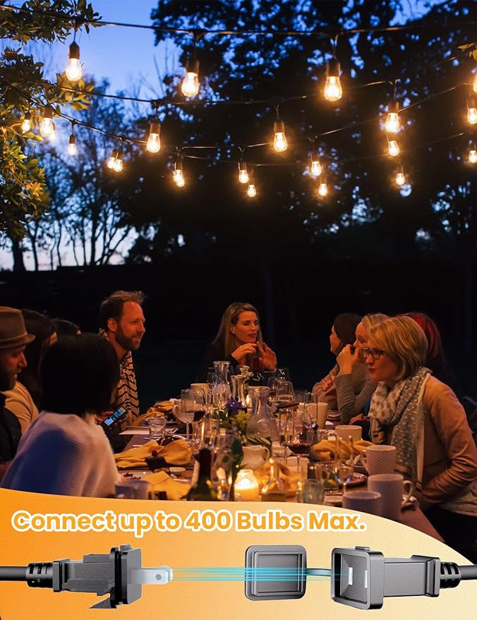 Svater Outdoor Led String Lights 36 FT Patio Lights for Outside with 13pcs S14 Shatterproof Bulbs 1 Watt E26 Dimmable IP65 Waterproof Commercial Grade Bistro Light 2700K Warm White