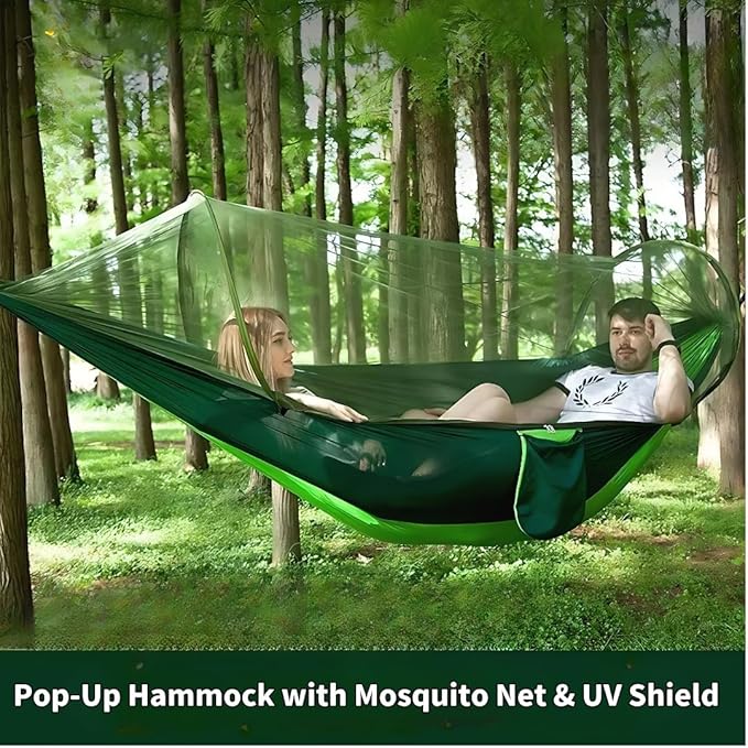 Camping Hammock with Mosquito Net Lightweight Double Hammock for 2 Person 210T Parachute Nylon Portable Sleeping Hammock with Tree Straps &amp Aluminum Carabiners for Hiking Backpacking Outdoor Tr