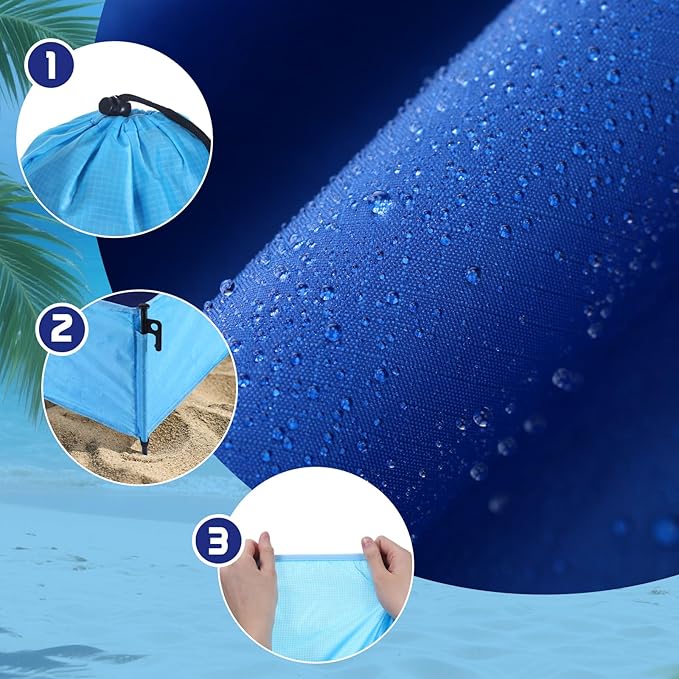 Breling Beach Blanket Waterproof Sandproof 73 x 56 Inch Large Waterproof Beach Blanket Portable Sand Free Picnic Mat with Side Walls 4 Sandbags and Stakes for Family Parks Outdoor Camping Vacation