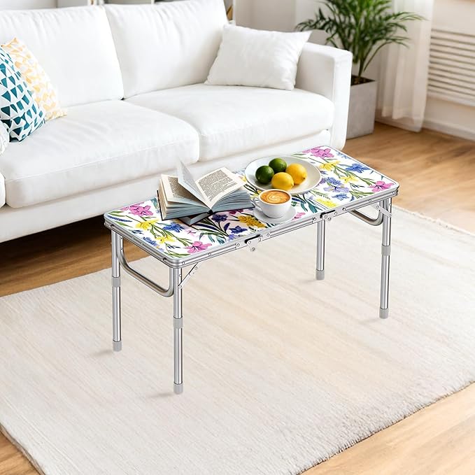 Anbte 3ft Folding Camping Table with Storage Net &amp Bag 3 Adjustable Height Max 27.5 Outdoor Folding Table Lightweight Portable Handle for Outdoor Indoor Camping Beach RV Picnic Blooming Floral