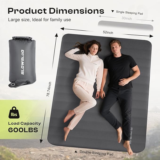 Self-Inflating Sleeping Pad with Portable Electric Air Pump 4in Thick Memory Foam Camping Mattress for Tent Cot &amp Car Travel Fast Inflate &amp Deflate Camping Pad