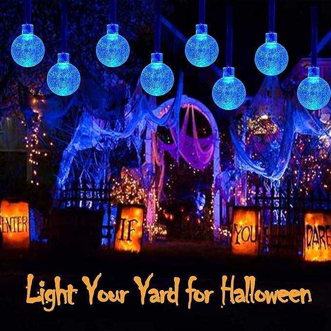 Blue 2-Pack 100 LED 64FT Crystal Globe Solar Christmas Lights Outdoor Waterproof Solar String Lights with 8 Lighting Modes Solar Outdoor Decorations for Tree Garden Patio Party Wedding Christmas